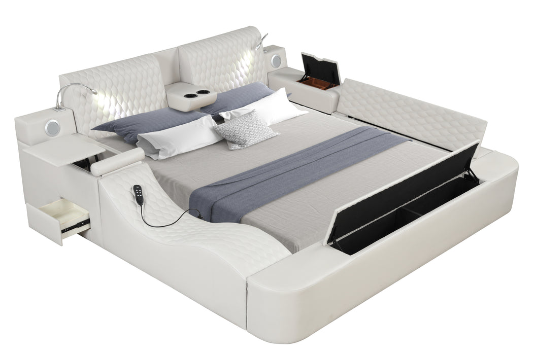 GFD Home - Zoya Smart Multifunctional Queen Size Bed Made with Wood in White - GreatFurnitureDeal