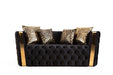 GFD Home - Naomi Button Tufted 3 Pc Sofa Set with Velvet Fabric and Gold Accent in Black - GreatFurnitureDeal