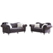 GFD Home - 3 Piece Living Room Sofa Set, including 3-Seater Sofa, Loveseat and Sofa Chair, with Button and Copper Nail on Arms and Back, Five White Villose Pillow, Grey. - GreatFurnitureDeal
