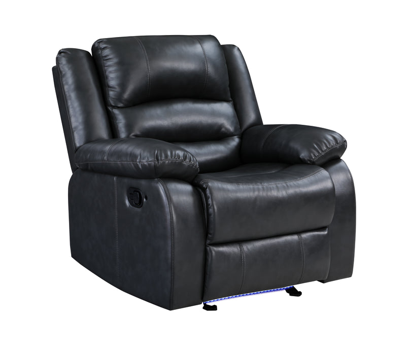 GFD Home - Martin 3 Pc Manual Reclining Sofa set finished with Faux Leather/ Wood in Black - GreatFurnitureDeal