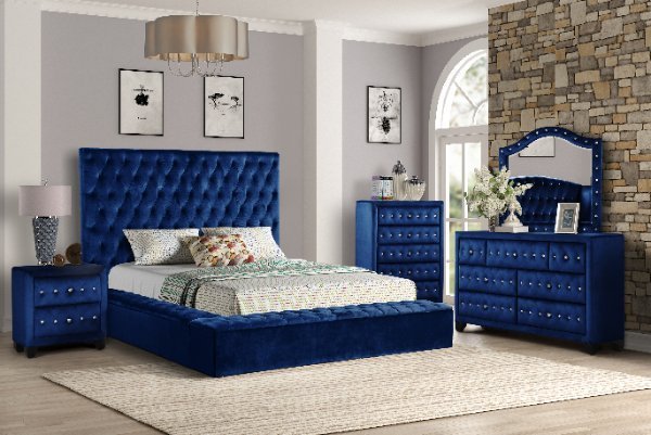 GFD Home - Nora Queen Size Tufted Upholstery Storage Bed made with Wood in Blue - GreatFurnitureDeal