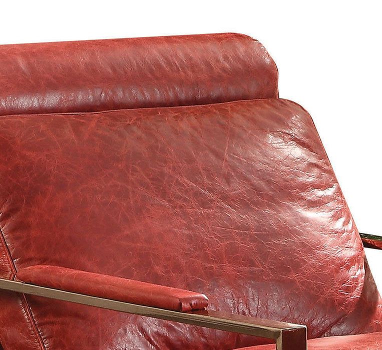 GFD Home - Metal Frame Leather Upholstered Accent Chair in Red - GreatFurnitureDeal