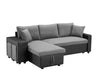 GFD Home - Artemax 92.5“Linen Reversible Sleeper Sectional Sofa with storage and 2 stools Steel Gray - GreatFurnitureDeal