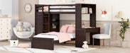 GFD Home - Twin size Loft Bed with a Stand-alone bed, Shelves,Desk,and Wardrobe-Espresso - GreatFurnitureDeal