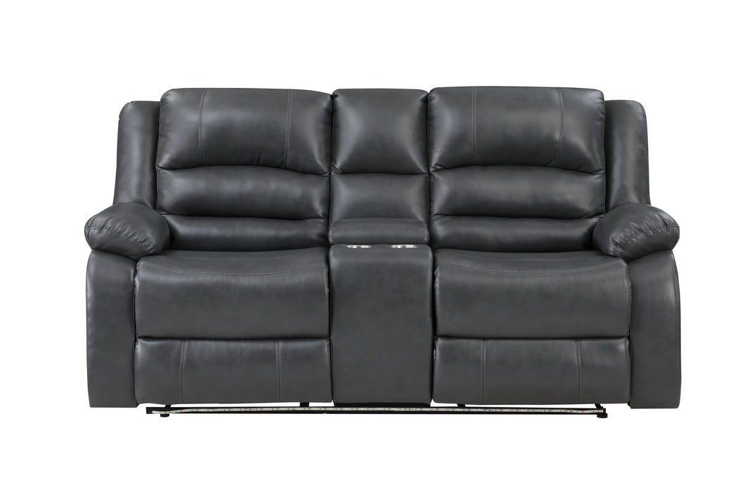 GFD Home - Martin 3 Pc Manual Reclining Sofa set finished with Faux Leather/ Wood in Gray - GreatFurnitureDeal