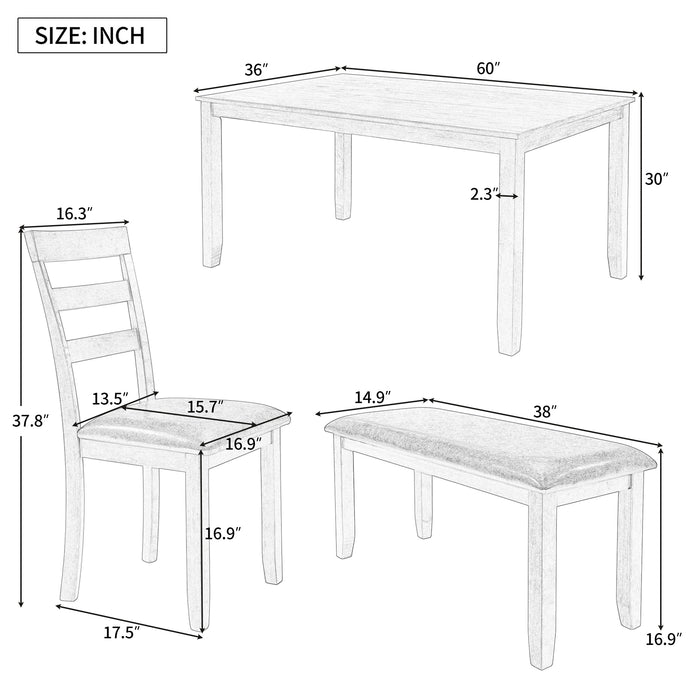 GFD Home - TREXM 6-Piece Kitchen Simple Wooden Dining Table and Chair with Bench, Fabric Cushion (Gray) - GreatFurnitureDeal