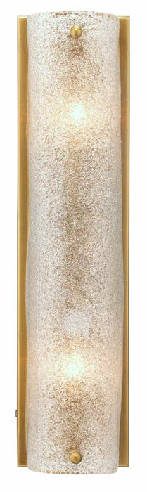 Jamie Young Company - Moet Double Rounded Sconce in Textured Melted Ice Glass & Antique Brass Metal - 4MOET-DBLAB