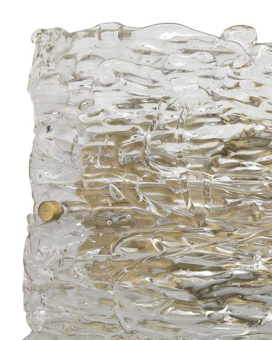 Jamie Young Company - Swan Curved Glass Sconce, Large in Clear Textured Glass & Antique Brass Metal - 4SWAN-LGCL