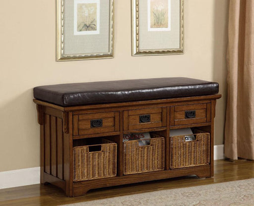 Coaster Furniture - Oak Bench With Baskets-Drawers - 501061 - GreatFurnitureDeal
