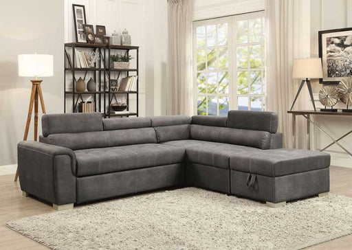 Acme Furniture - Thelma Gray Polished Microfiber Sectional Sofa w-Sleeper & Ottoman - 50275 - GreatFurnitureDeal