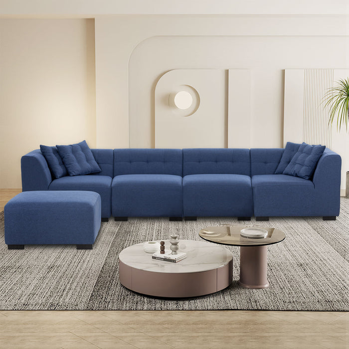GFD Home - Sectional Sofa with Ottoman DIY Combination Sofa Blue - GreatFurnitureDeal
