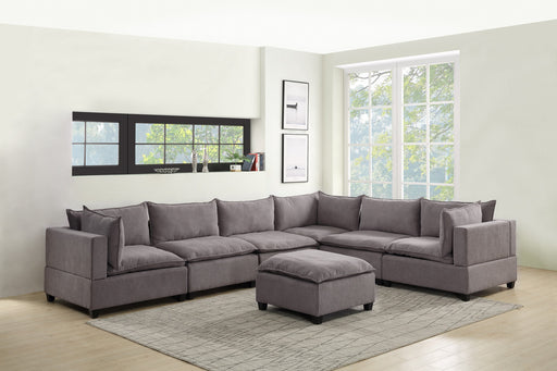 GFD Home - Madison Light Gray Fabric 7 Piece Modular Sectional Sofa with Ottoman - GreatFurnitureDeal