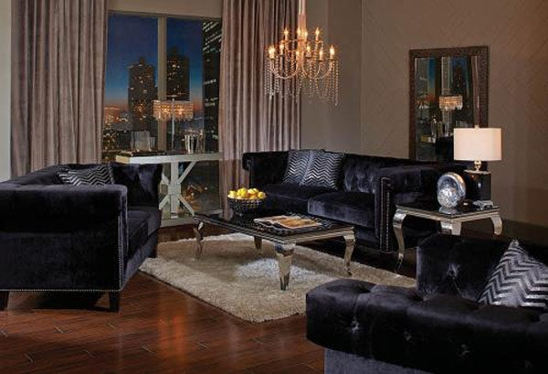 Coaster Furniture - Abildgaard 3 Piece Living Room Set in Black- 505817-S3