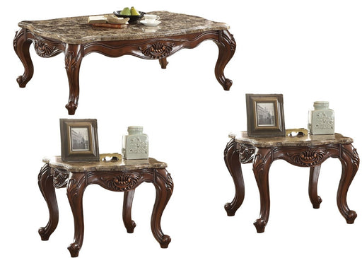 Acme Furniture - Jardena Marble and Cherry Oak 3 Piece Occasional Table Set - 81655-81657 - GreatFurnitureDeal