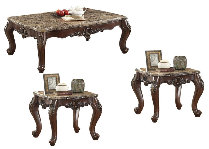 Acme Furniture - Devayne Marble and Dark Walnut 3 Piece Occasional Table Set - 81685-81687