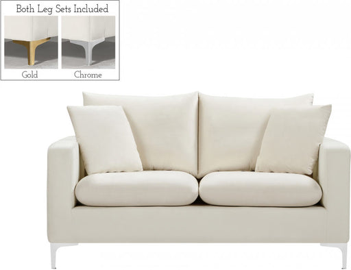 Meridian Furniture - Naomi Velvet Loveseat in Cream - 633Cream-L - GreatFurnitureDeal