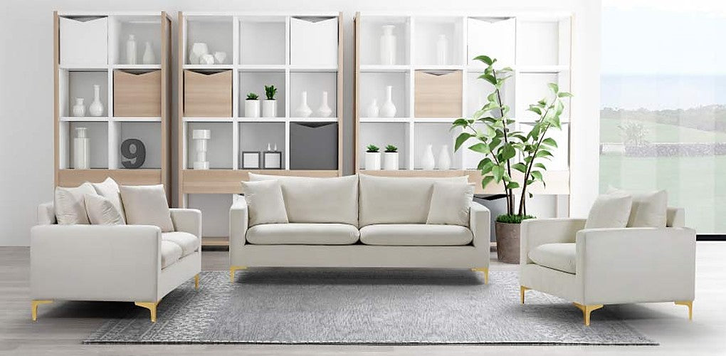 Meridian Furniture - Naomi Velvet Loveseat in Cream - 633Cream-L - GreatFurnitureDeal