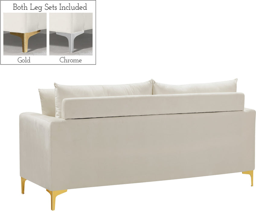 Meridian Furniture - Naomi Velvet Loveseat in Cream - 633Cream-L - GreatFurnitureDeal