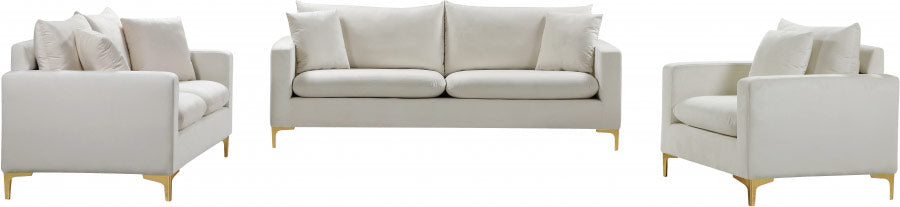 Meridian Furniture - Naomi 3 Piece Living Room Set in Cream - 633cream-S-3SET - GreatFurnitureDeal