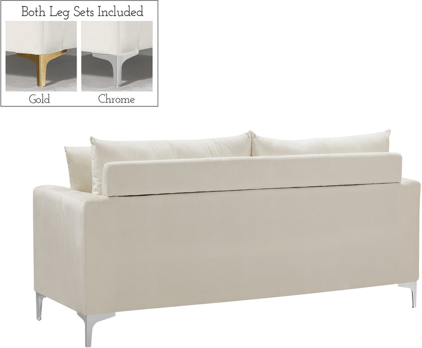 Meridian Furniture - Naomi Velvet Loveseat in Cream - 633Cream-L - GreatFurnitureDeal