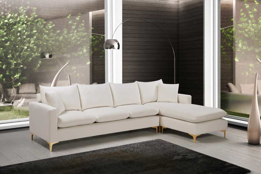 Meridian Furniture - Naomi Velvet Reversible Sectional in Cream - 636Cream-Sectional