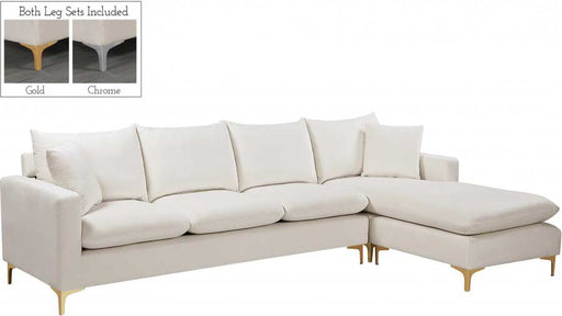 Meridian Furniture - Naomi Velvet Reversible Sectional in Cream - 636Cream-Sectional - GreatFurnitureDeal