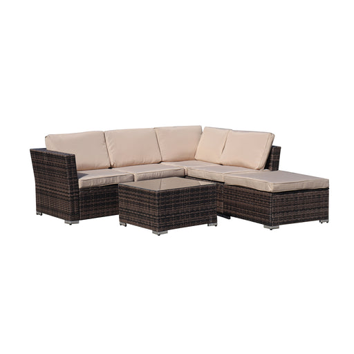 GFD Home - 4-Piece Patio Wicker Furniture Set Outdoor Rattan Sectional Sofa, All-Weather Brown Wicker Rattan Chair with Tempered Glass Table - GreatFurnitureDeal