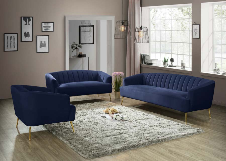 Meridian Furniture - Tori Velvet Loveseat in Navy  - 657Navy-L - GreatFurnitureDeal