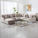 GFD Home - Nolan Beige Linen Fabric 7Pc Reversible Chaise Sectional Sofa with a USB, Charging Ports, Cupholders, Storage Console Table and Pillows and Interchangeable Legs - GreatFurnitureDeal