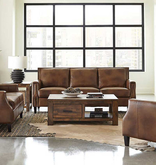 Coaster Furniture - Leaton Upholstered Recessed Arms Sofa Brown Sugar - 509441 - GreatFurnitureDeal