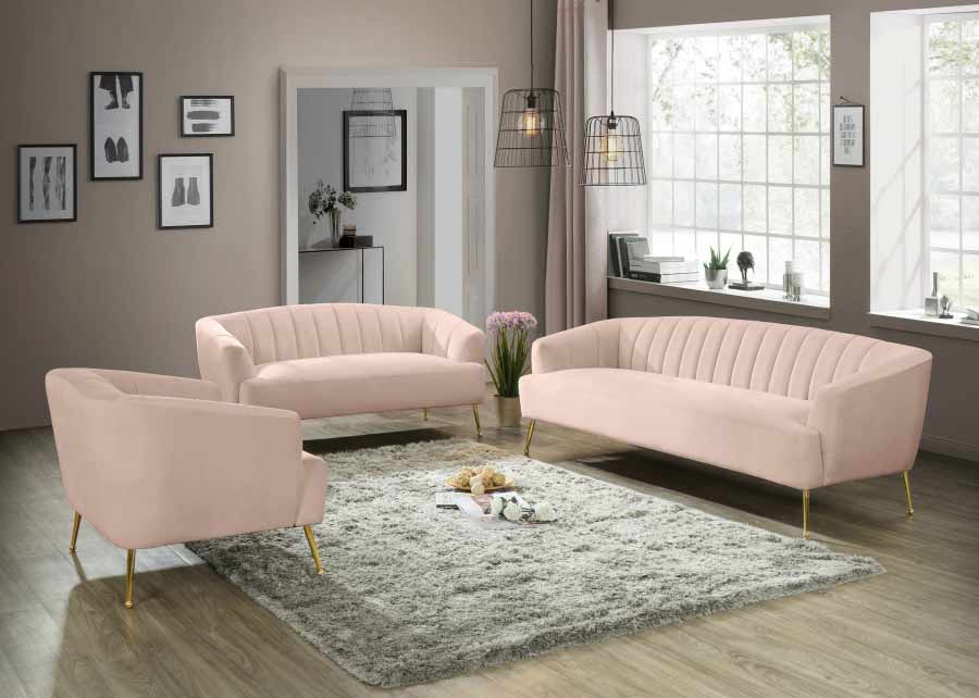 Meridian Furniture - Tori Velvet Loveseat in Pink - 657Pink-L - GreatFurnitureDeal