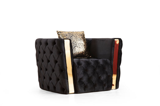 GFD Home - Naomi Button Tufted Chair Finished with Velvet Fabric and Gold Accent in Black - GreatFurnitureDeal