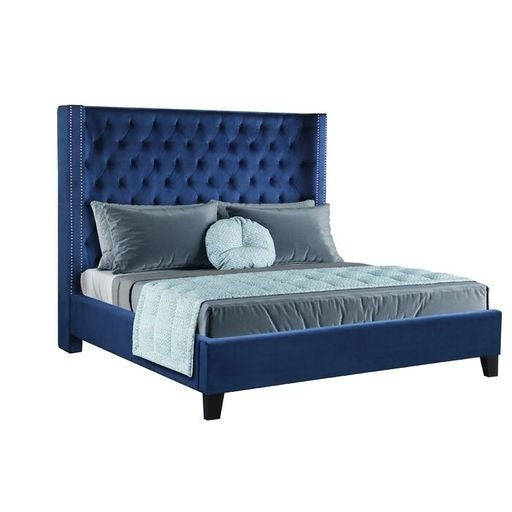 GFD Home - Galaxy Home Allen Tufted Velvet King Upholstered Bed in Navy Blue - GreatFurnitureDeal