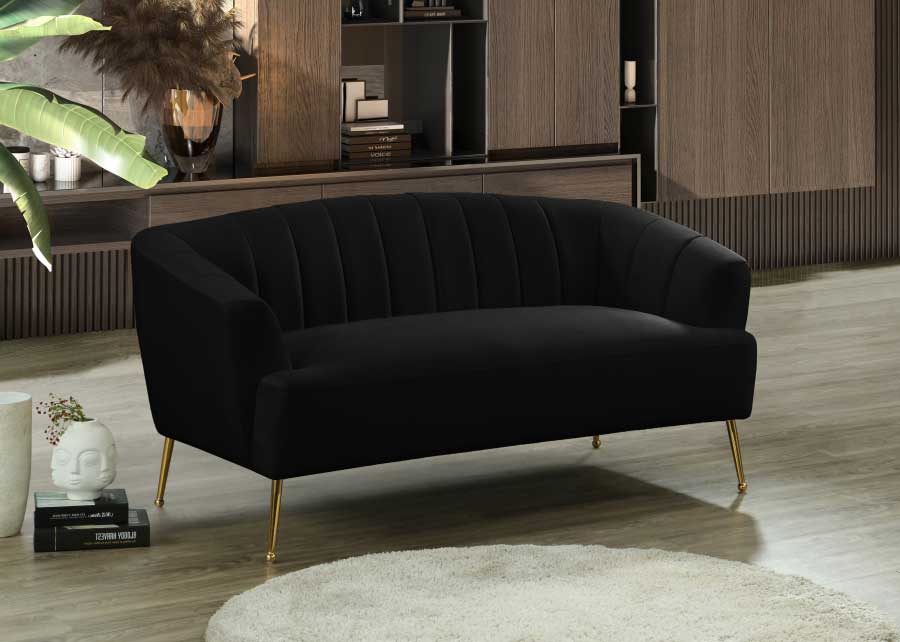 Meridian Furniture - Tori Velvet Loveseat in Black - 657Black-L - GreatFurnitureDeal