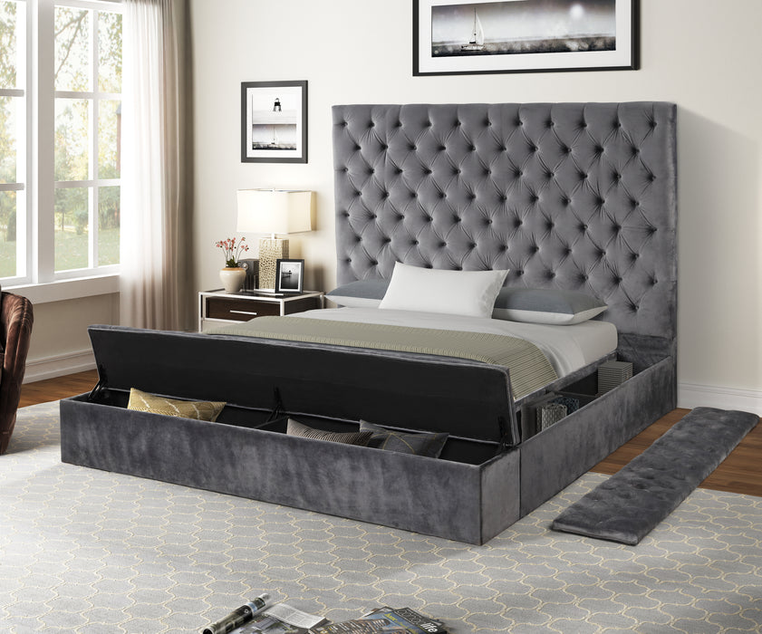 GFD Home - Nora Full Size Tufted Upholstery Storage Bed made with Wood in Gray - GreatFurnitureDeal