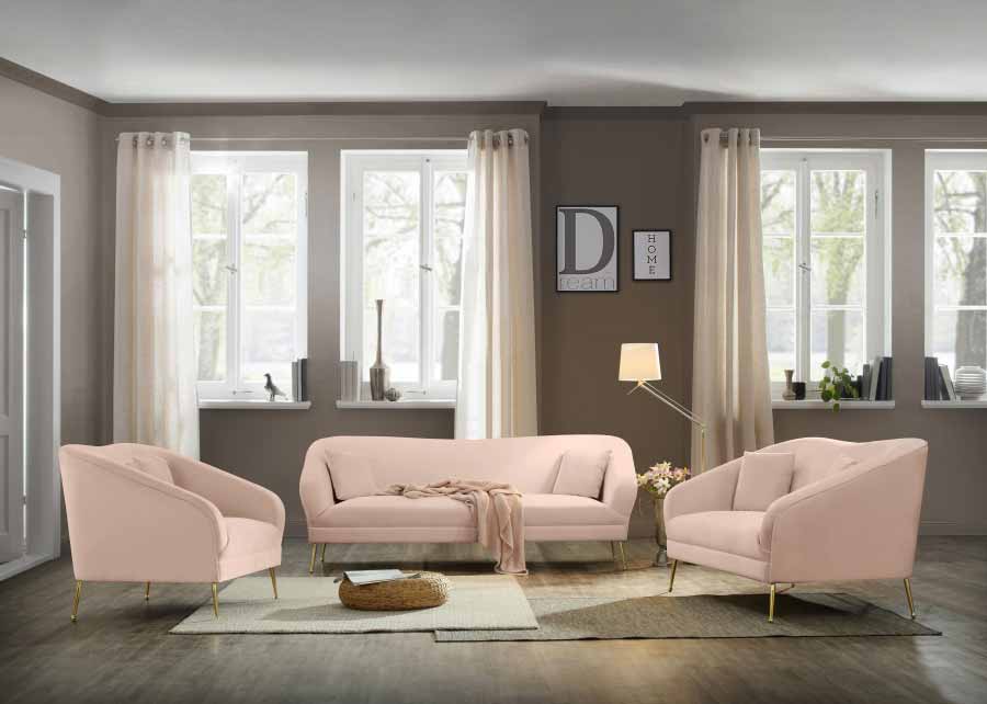 Meridian Furniture - Hermosa Velvet Sofa in Pink - 658Pink-S - GreatFurnitureDeal
