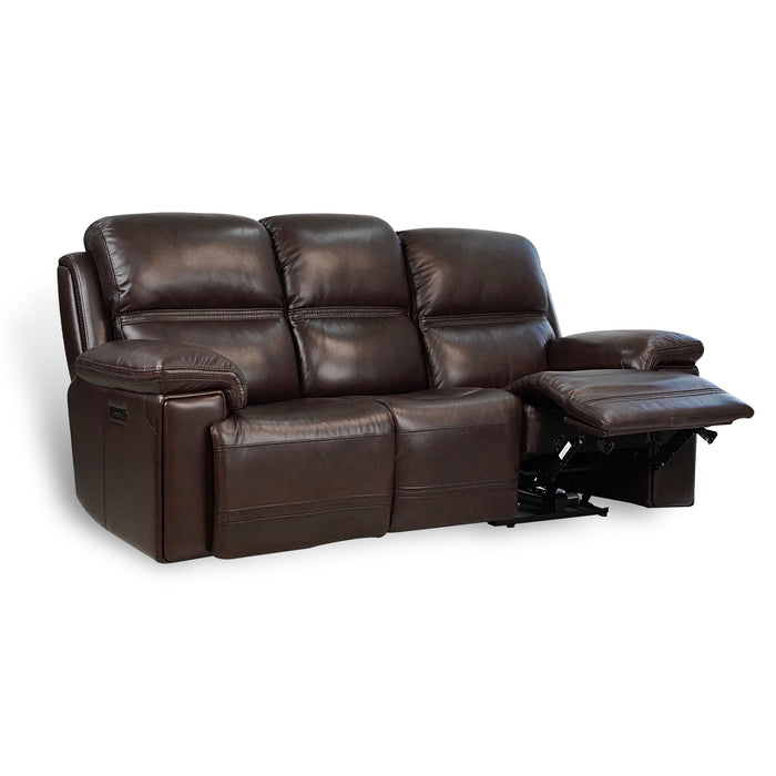 GFD Home - Timo Top Grain Leather Power Reclining Sofa | Adjustable Headrest | Cross Stitching - GreatFurnitureDeal