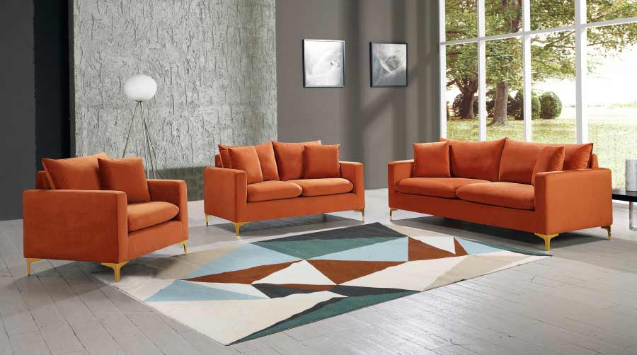 Meridian Furniture - Naomi Velvet Loveseat in Cognac - 633Cognac-L - GreatFurnitureDeal