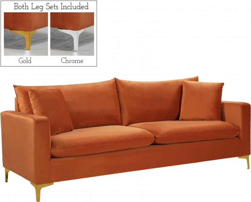 Meridian Furniture - Naomi Velvet Sofa in Cognac - 633Cognac-S - GreatFurnitureDeal