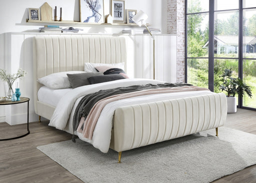 Meridian Furniture - Zara Velvet Queen Bed in Cream - ZaraCream-Q - GreatFurnitureDeal