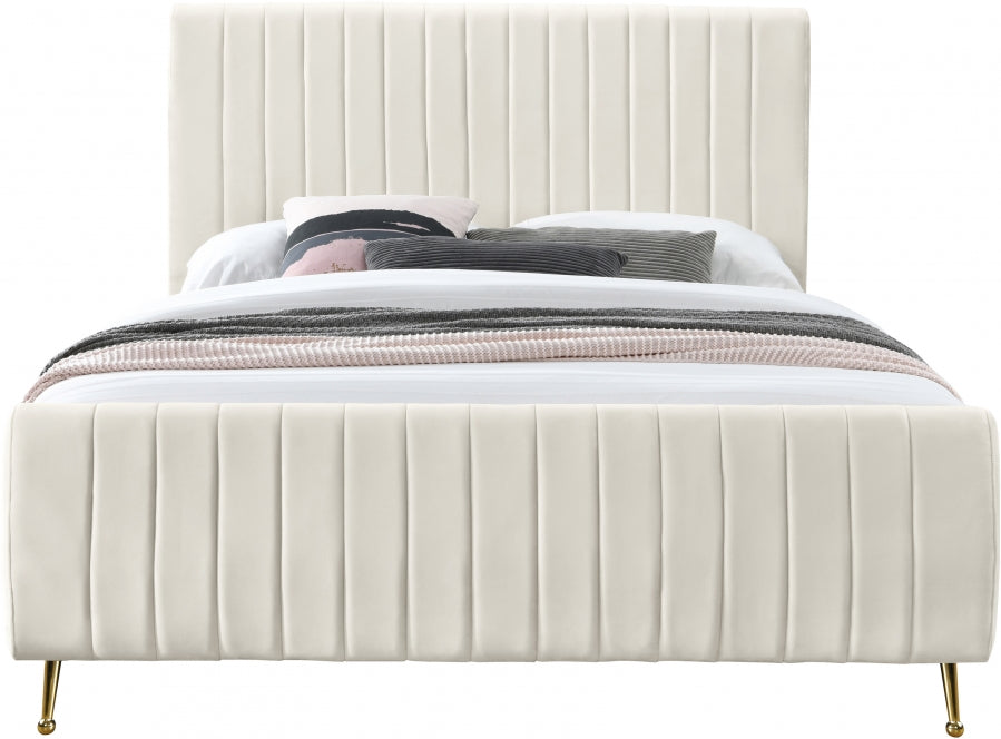 Meridian Furniture - Zara Velvet Queen Bed in Cream - ZaraCream-Q