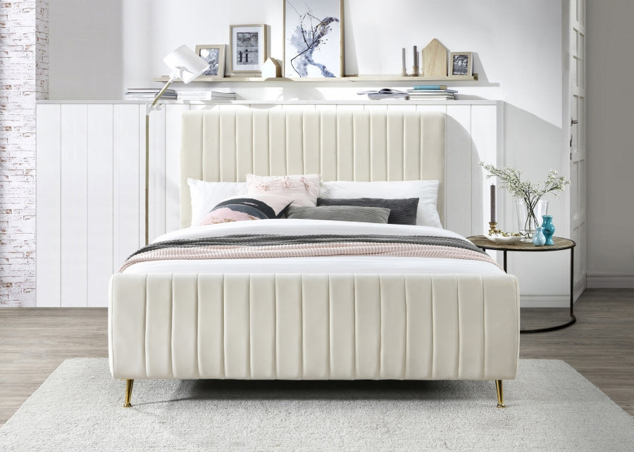 Meridian Furniture - Zara Velvet Queen Bed in Cream - ZaraCream-Q
