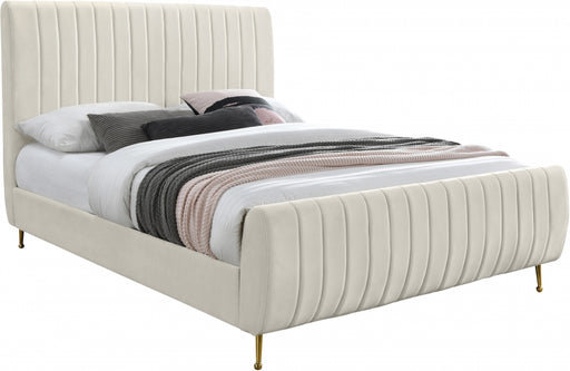 Meridian Furniture - Zara Velvet Queen Bed in Cream - ZaraCream-Q - GreatFurnitureDeal
