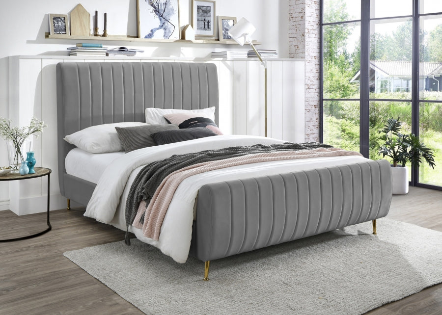 Meridian Furniture - Zara Velvet King Bed in Grey - ZaraGrey-K