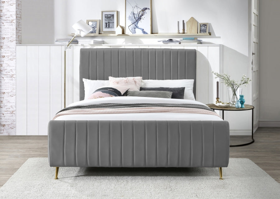 Meridian Furniture - Zara Velvet Queen Bed in Grey - ZaraGrey-Q - GreatFurnitureDeal