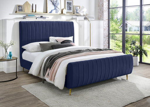 Meridian Furniture - Zara Velvet Queen Bed in Navy - ZaraNavy-Q - GreatFurnitureDeal