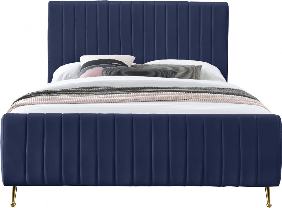 Meridian Furniture - Zara Velvet Queen Bed in Navy - ZaraNavy-Q