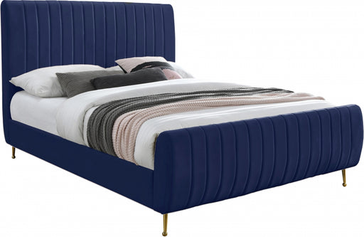 Meridian Furniture - Zara Velvet Queen Bed in Navy - ZaraNavy-Q - GreatFurnitureDeal