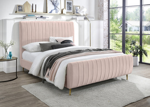 Meridian Furniture - Zara Velvet King Bed in Pink - ZaraPink-K - GreatFurnitureDeal