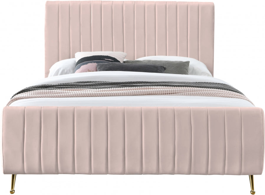 Meridian Furniture - Zara Velvet King Bed in Pink - ZaraPink-K - GreatFurnitureDeal